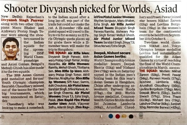 Mps Alumni Divyansh Singh Panwar selected for ISSF World Championship and Asian Games