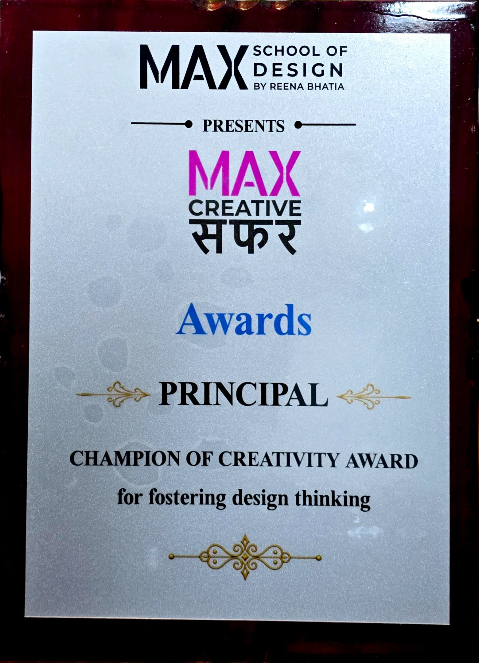 MAX Creative Safar to Principal for Champion of Creativity Award 2026